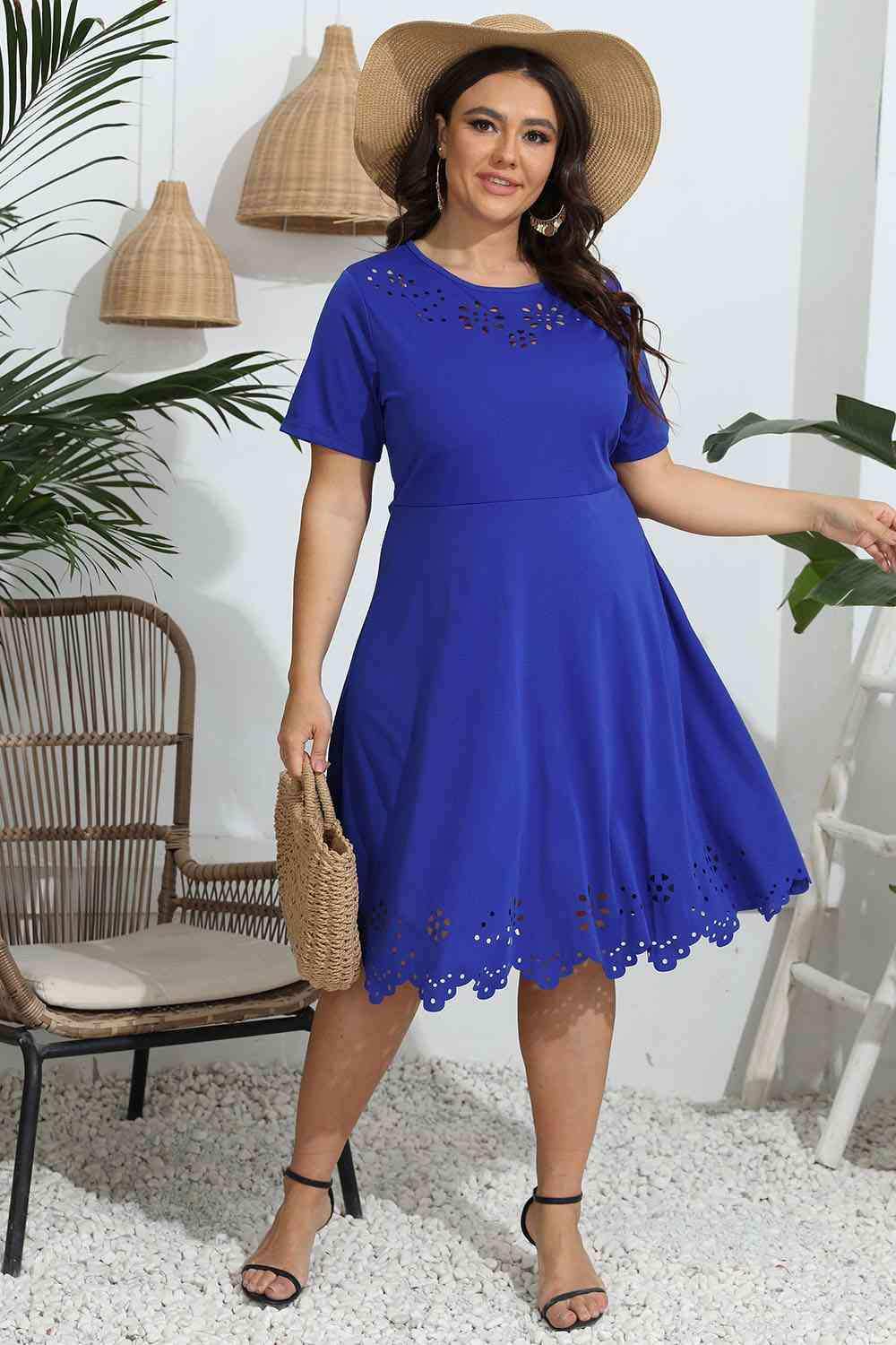 Plus Size Round Neck Openwork Dress - Trendsi - Flyclothing LLC