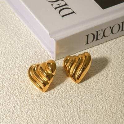 Stainless Steel Heart Shape Stud Earrings - Trendsi - Flyclothing LLC