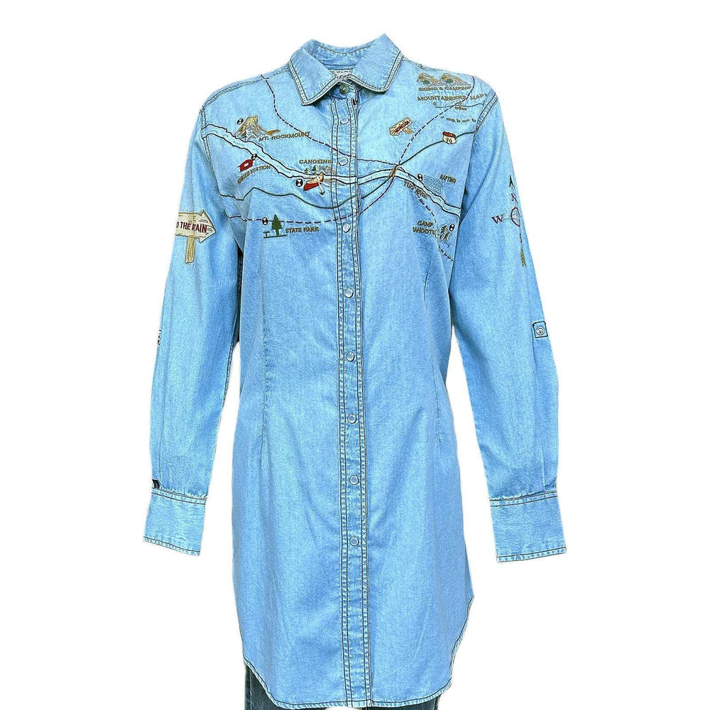 Rockmount Clothing Women's Denim Map Embroidered Dress - Rockmount Clothing - Flyclothing LLC