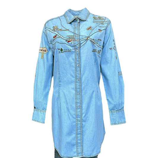 Rockmount Clothing Women's Denim Map Embroidered Dress - Rockmount Clothing - Flyclothing LLC