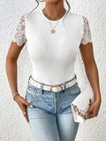Lace Backless Round Neck Bodysuit - Trendsi - Flyclothing LLC