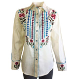 Women's Boho Serape Western Shirt with Cascading Embroidery in Ivory - Rockmount Clothing - Flyclothing LLC