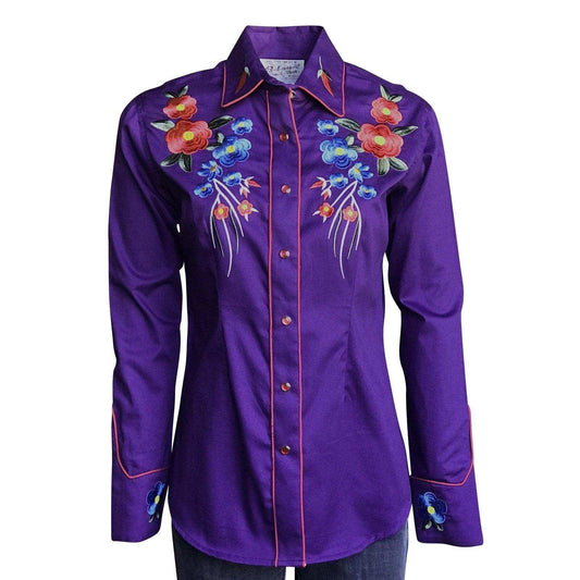 Rockmount Ranch Wear Womens Purple Vintage Floral Bouquet Embroidered Western Shirt - Rockmount Clothing - Flyclothing LLC