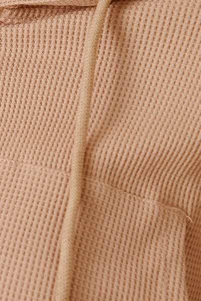 Waffle-Knit Drawstring Zip Up Hoodie - Trendsi - Flyclothing LLC