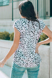 Leopard Notched Neck Short Sleeve Tee - Trendsi - Flyclothing LLC