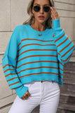 Striped Dropped Shoulder Round Neck Pullover Sweater - Trendsi - Flyclothing LLC