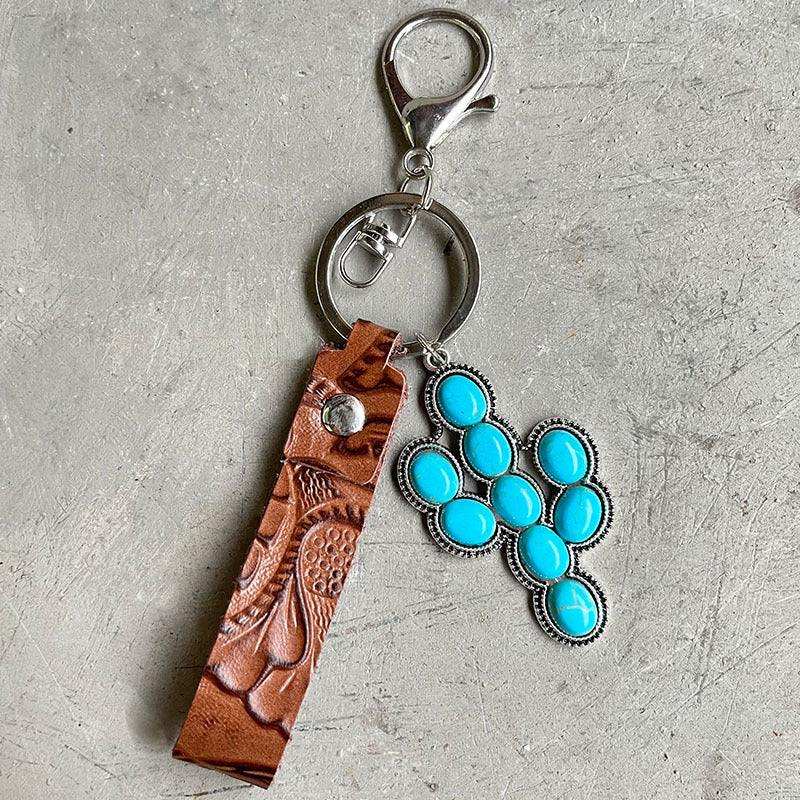 Turquoise Genuine Leather Key Chain - Trendsi - Flyclothing LLC