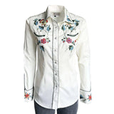 Women's Floral Embroidery Cotton Gabardine Ivory Western Shirt - Rockmount Clothing - Flyclothing LLC