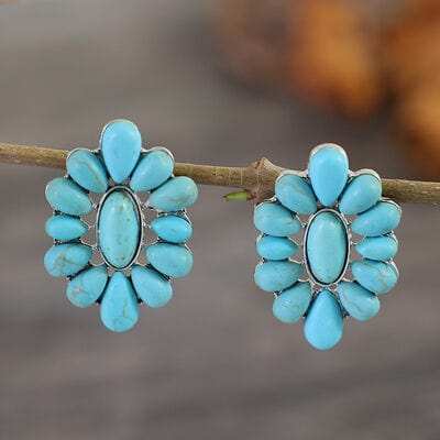 Flower Shape Artificial Turquoise Earrings - Trendsi - Flyclothing LLC