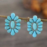 Flower Shape Artificial Turquoise Earrings - Trendsi - Flyclothing LLC