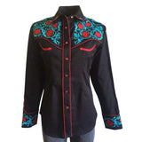 Women's Vintage Floral Embroidery Black Western Shirt - Rockmount Clothing - Flyclothing LLC