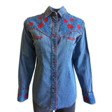 Women's Vintage Floral Embroidery Denim Western Shirt - Rockmount Clothing - Flyclothing LLC