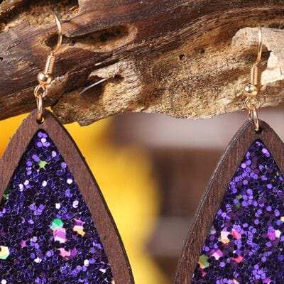 Sequin Wood Teardrop Earrings - Trendsi - Flyclothing LLC