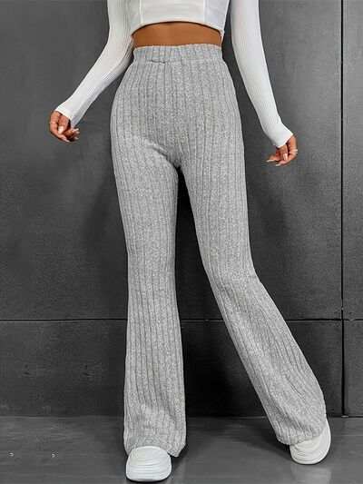 Ribbed High Waist Bootcut Pants - Trendsi - Flyclothing LLC
