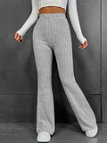Ribbed High Waist Bootcut Pants - Trendsi - Flyclothing LLC