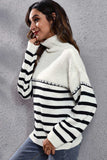 Striped Turtleneck Drop Shoulder Sweater - Trendsi - Flyclothing LLC