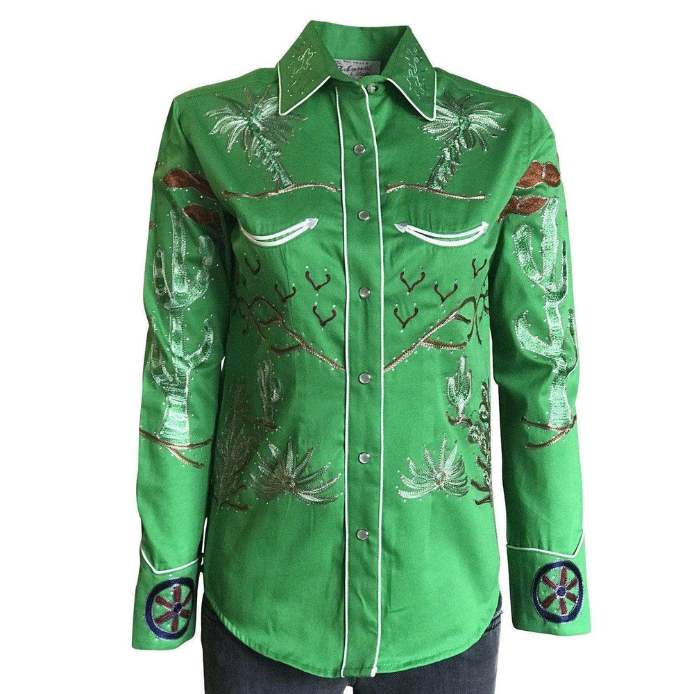 Women's Porter Wagoner Green Embroidered Western Shirt - Rockmount Clothing - Flyclothing LLC