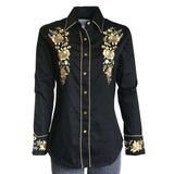 Rockmount Ranch Wear Womens Black Vintage Western Shirt with Gold Embroidery - Rockmount Clothing - Flyclothing LLC