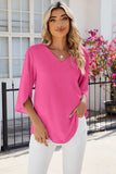 V-Neck Three-Quarter Sleeve Top - Trendsi - Flyclothing LLC