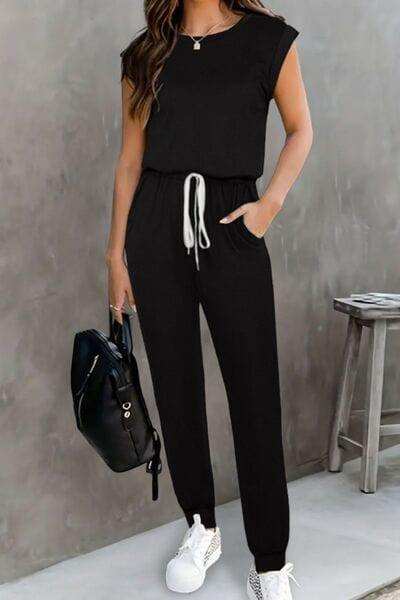 Drawstring Round Neck Sleeveless Jumpsuit - Trendsi - Flyclothing LLC
