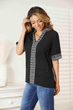 Double Take Embroidered Notched Neck Top - Trendsi - Flyclothing LLC