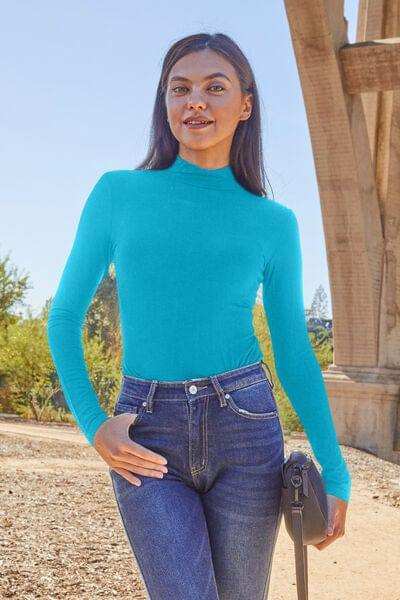 Basic Bae Full Size Mock Neck Long Sleeve Bodysuit - Trendsi - Flyclothing LLC