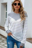 Striped Round Neck Long Sleeve T-Shirt - Trendsi - Flyclothing LLC