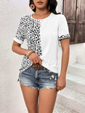 Leopard Round Neck Short Sleeve Tee - Trendsi - Flyclothing LLC