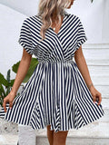Striped Johnny Collar Mini Dress - Trendsi - Flyclothing LLC