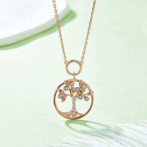 Moissanite 925 Sterling Silver Tree Of Life Pendant Necklace - Trendsi - Flyclothing LLC