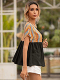Striped Tie Neck Short Sleeve Blouse - Trendsi - Flyclothing LLC