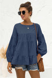 Round Neck Bubble Sleeve Tiered Blouse - Trendsi - Flyclothing LLC