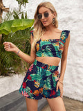 Printed Square Neck Top and Shorts Set - Trendsi - Flyclothing LLC