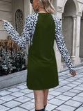 Leopard Round Neck Long Sleeve Dress - Trendsi - Flyclothing LLC