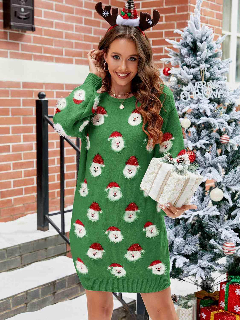 Round Neck Dropped Shoulder Sweater Dress - Trendsi - Flyclothing LLC