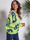 Flower Pattern Round Neck Long Sleeve Sweater - Trendsi - Flyclothing LLC