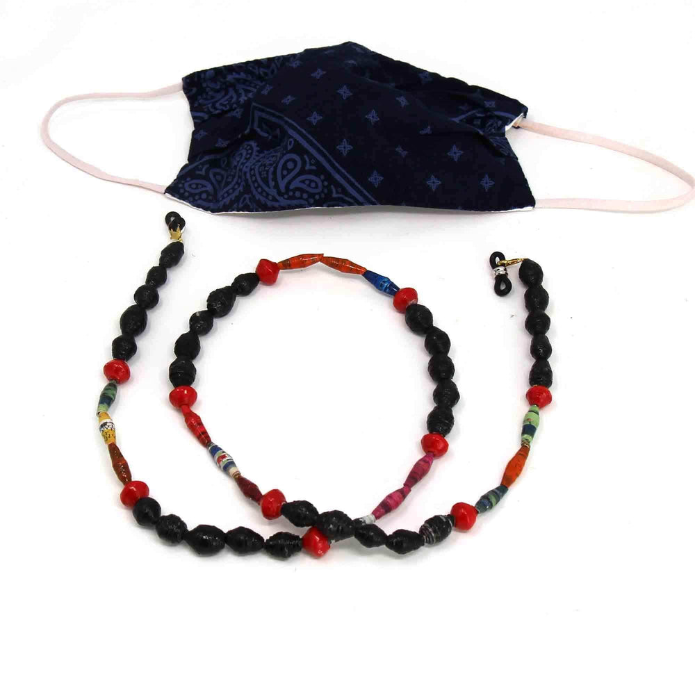 Face Mask/Eyeglass Paper Bead Chain, Black and Red - Creative Alternatives - Flyclothing LLC