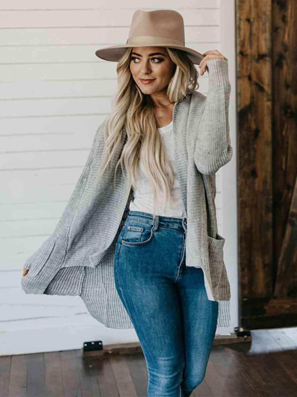 High-Low Open Front Cardigan with Pockets - Trendsi - Flyclothing LLC