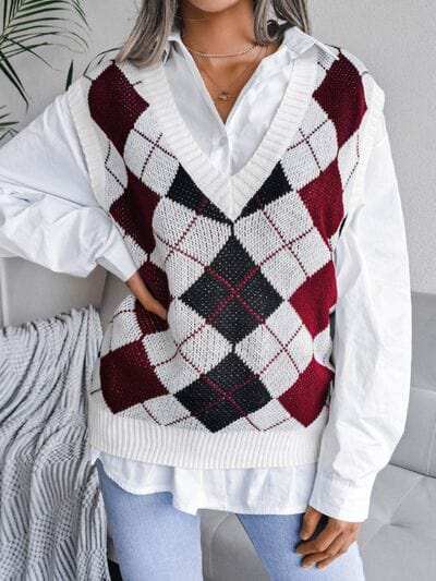 Plaid V-Neck Sweater Vest - Trendsi - Flyclothing LLC