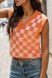 Checkered V-Neck Sweater Vest - Trendsi - Flyclothing LLC