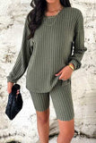 Ribbed Round Neck Dropped Shoulder Top and Shorts Set - Trendsi - Flyclothing LLC