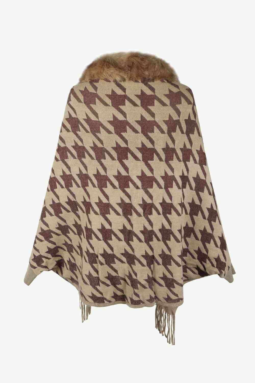 Houndstooth Fringe Hem Poncho - Trendsi - Flyclothing LLC