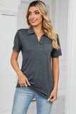 Johnny Collar Short Sleeve Blouse - Trendsi - Flyclothing LLC