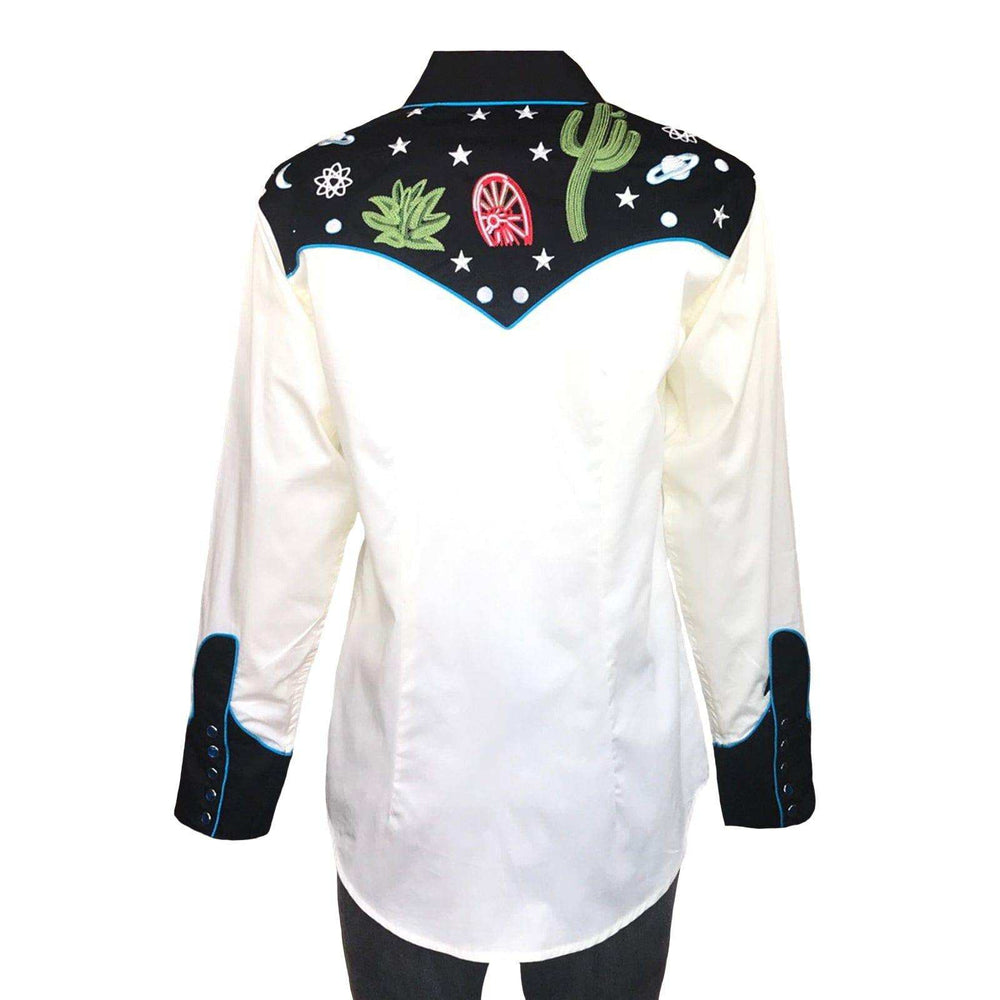 Rockmount Clothing Women's Black Vintage Cactus & Stars Chain Stitch Embroidery Western Shirt - Rockmount Clothing - Flyclothing LLC