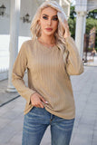 Round Neck Raglan Sleeve Ribbed Blouse - Trendsi - Flyclothing LLC