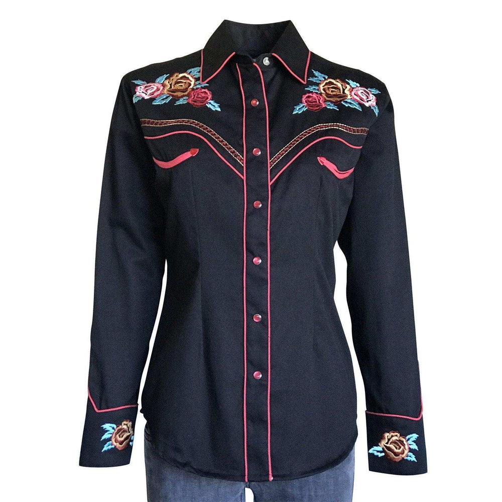 Women’s Vintage Rose Bouquet Embroidery Western Shirt - Rockmount Clothing - Flyclothing LLC