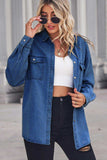 Collared Neck Dropped Shoulder Denim Top - Trendsi - Flyclothing LLC