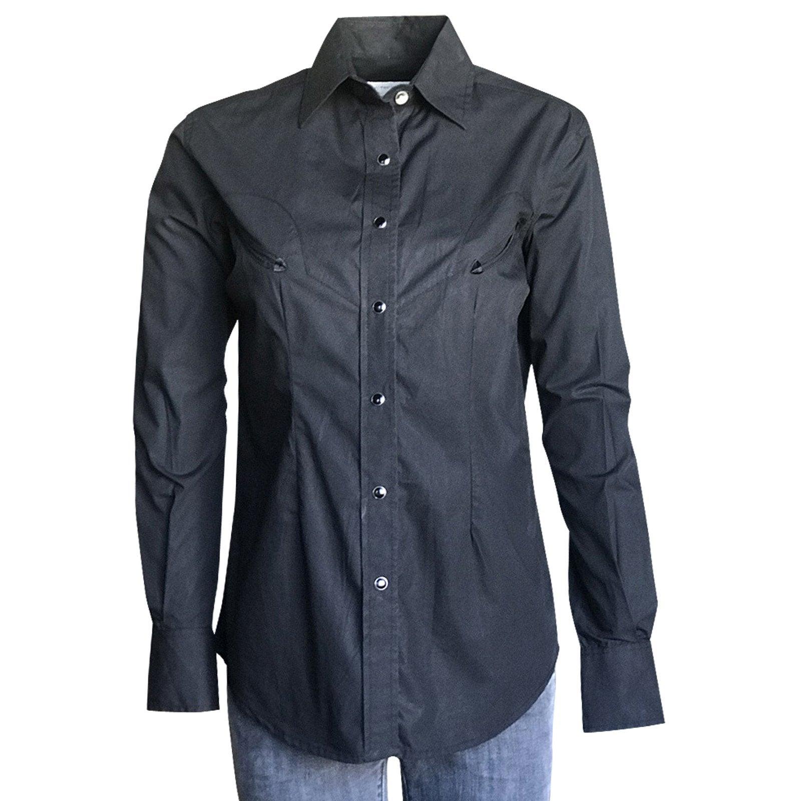 Women's Solid Black 100% Cotton Western Shirt – Flyclothing LLC