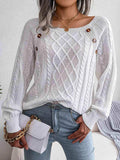 Decorative Button Cable-Knit Sweater - Trendsi - Flyclothing LLC