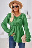 Ruched Round Neck Flounce Sleeve Blouse - Trendsi - Flyclothing LLC